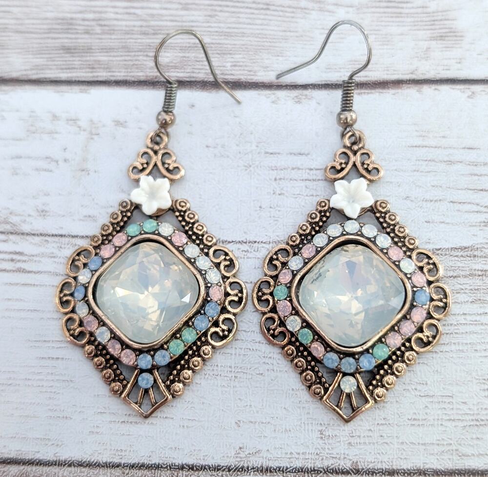 Vintage Dangle Earrings for Pierced Ears Extra Large Statement Pastel Tones